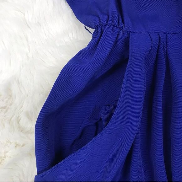 VINTAGE 80s Royal Blue Golden Girls Dress Big Cape Collar Long Sleeves Size 6 - Picture 5 of 12